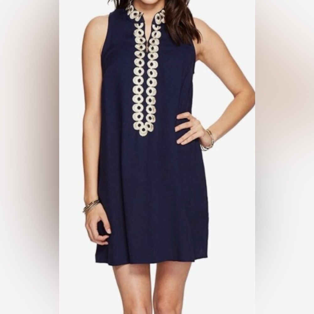 Lilly Pullitzer Jane Shift Dress True Navy with gold size 8